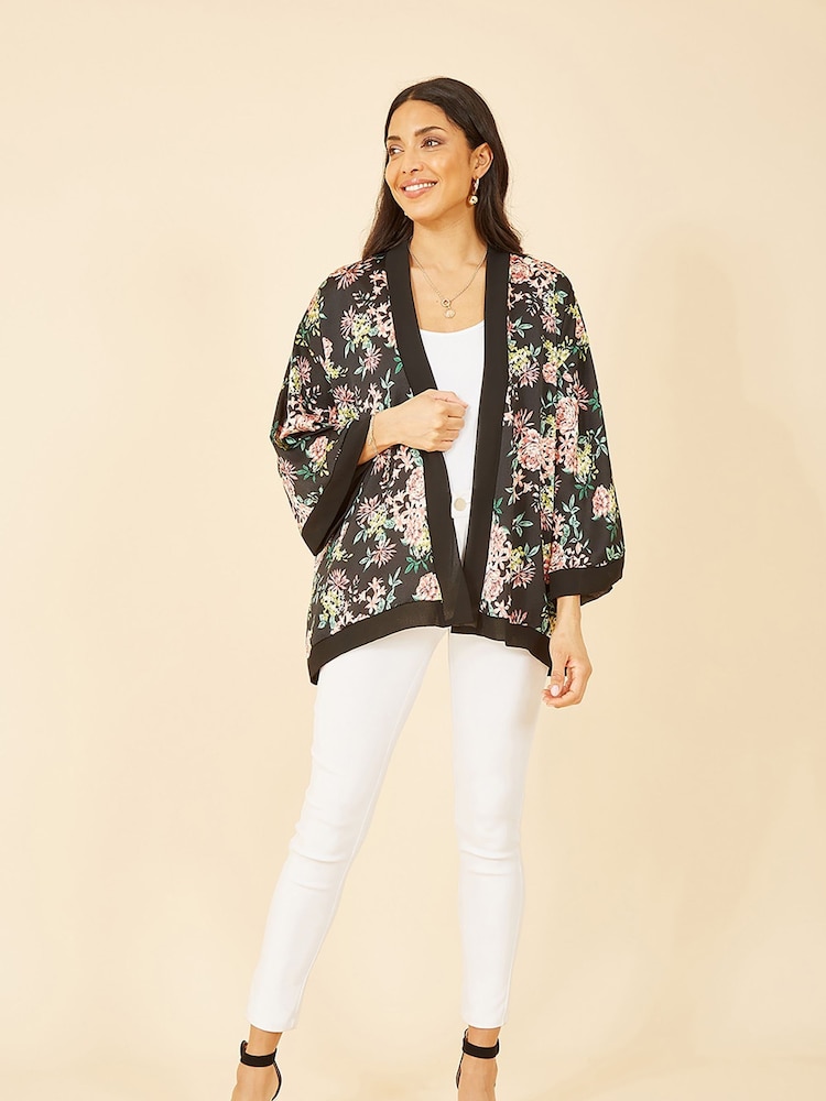 Mela Black Floral Satin Kimono - Image 2 of 4