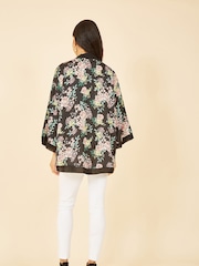 Mela Black Floral Satin Kimono - Image 3 of 4