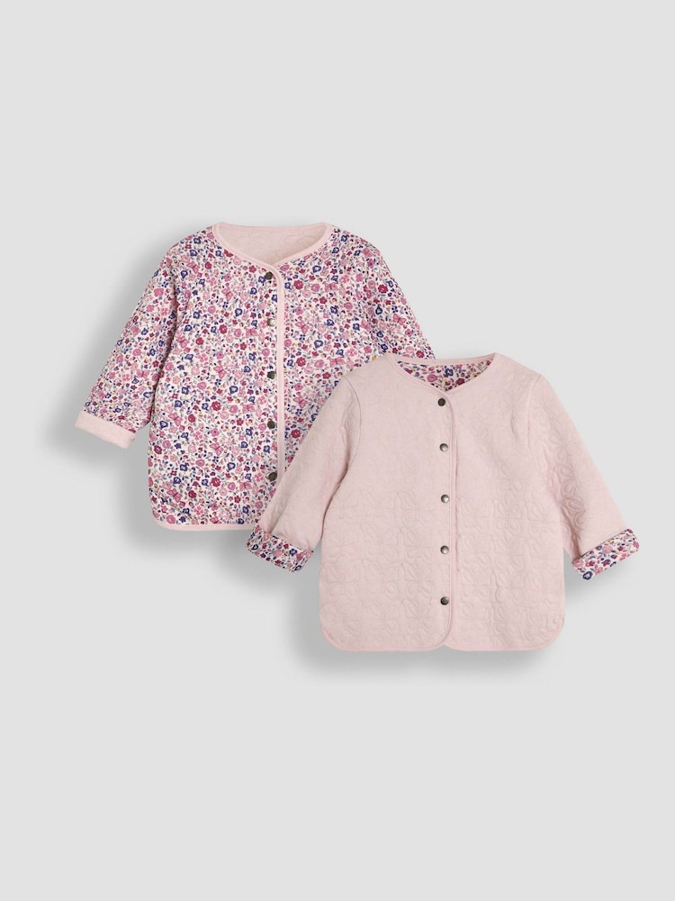 JoJo Maman Bébé Berry Butterfly Quilted Reversible Jacket - Image 1 of 4