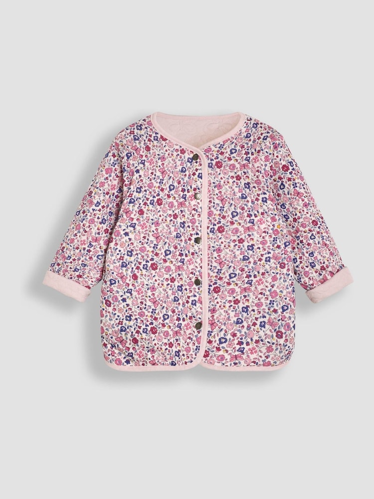 JoJo Maman Bébé Berry Butterfly Quilted Reversible Jacket - Image 4 of 4