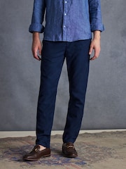 Navy Blue Slim fit Premium Linen Drawstring Trousers - Image 1 of 10