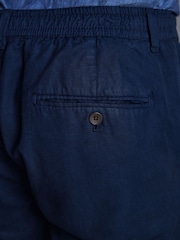 Navy Blue Slim fit Premium Linen Drawstring Trousers - Image 5 of 10