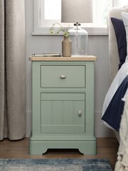 Sage Green Hampton Country Collection Luxe Painted Oak 1 Drawer Bedside Table - Image 1 of 9