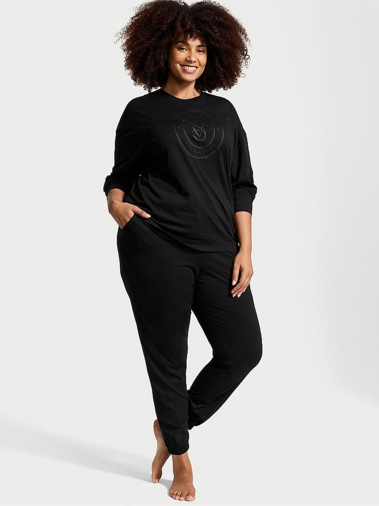 Victoria's Secret Black Cotton Long Pyjama Set - Image 1 of 4