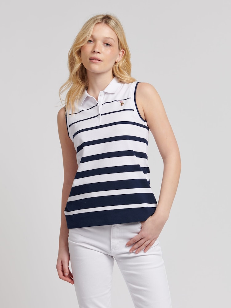 U.S. Polo Assn. Stripe Womens Sleeveless Polo Shirt - Imagen 1 de 7