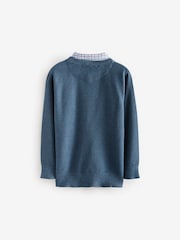 Navy Mock Gingham Shirt and Crew Neck 100% Cotton Jumper (3-16yrs) - Image 2 of 3