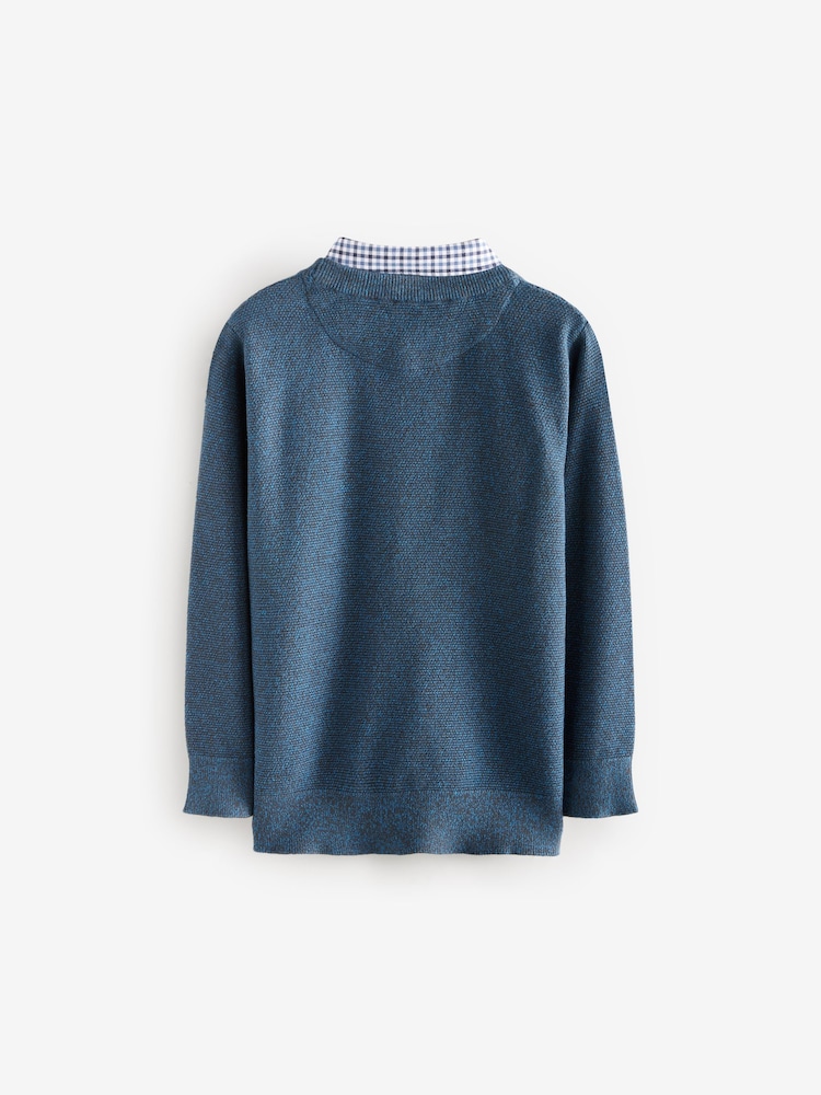 Navy Mock Gingham Shirt and Crew Neck 100% Cotton Jumper (3-16yrs) - Image 2 of 3 Navy Mock Gingham Shirt and Crew Neck 100% Cotton Jumper (3-16yrs) - Image 2 of 3