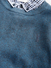 Navy Mock Gingham Shirt and Crew Neck 100% Cotton Jumper (3-16yrs) - Image 3 of 3