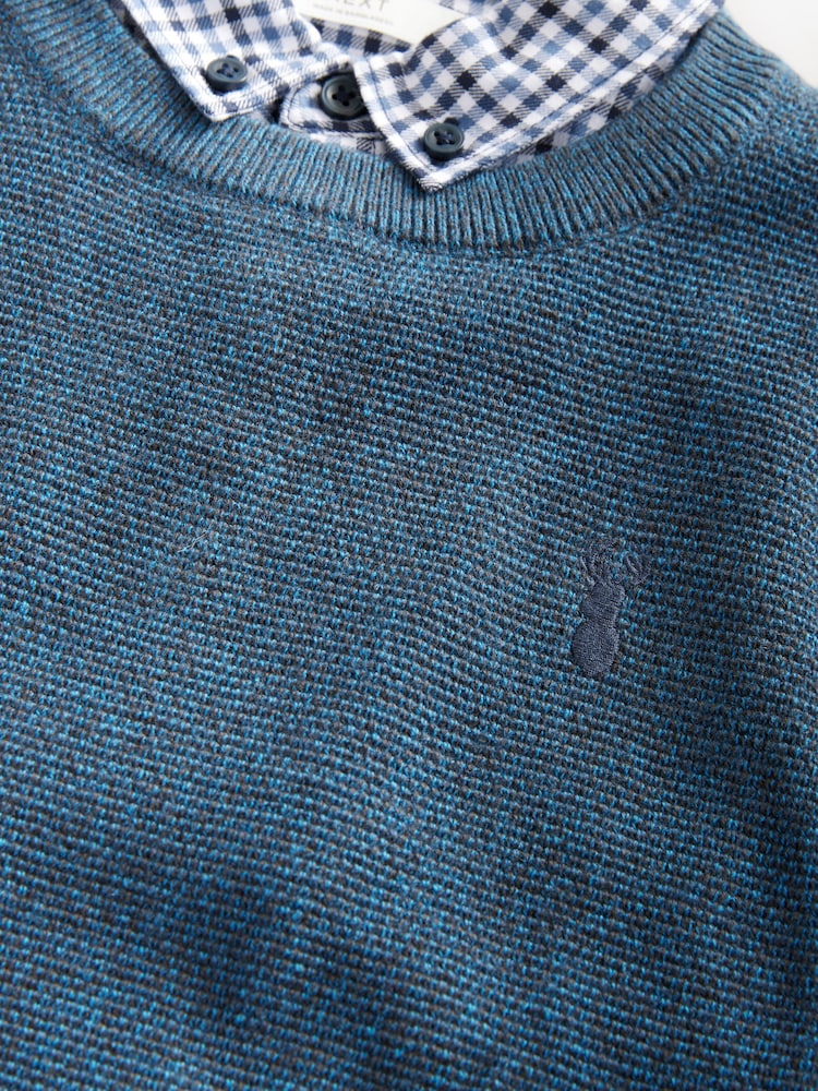 Navy Mock Gingham Shirt and Crew Neck 100% Cotton Jumper (3-16yrs) - Image 3 of 3