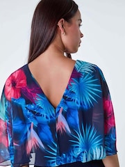 Roman Blue Tropical Chiffon Overlay Jumpsuit - Image 5 of 5