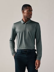 Slate Grey Active Golf Long Sleeve Textured Top Polo Shirt - Image 2 of 8