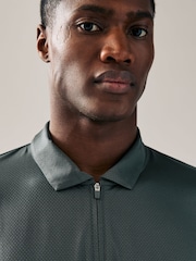 Slate Grey Active Golf Long Sleeve Textured Top Polo Shirt - Image 3 of 8
