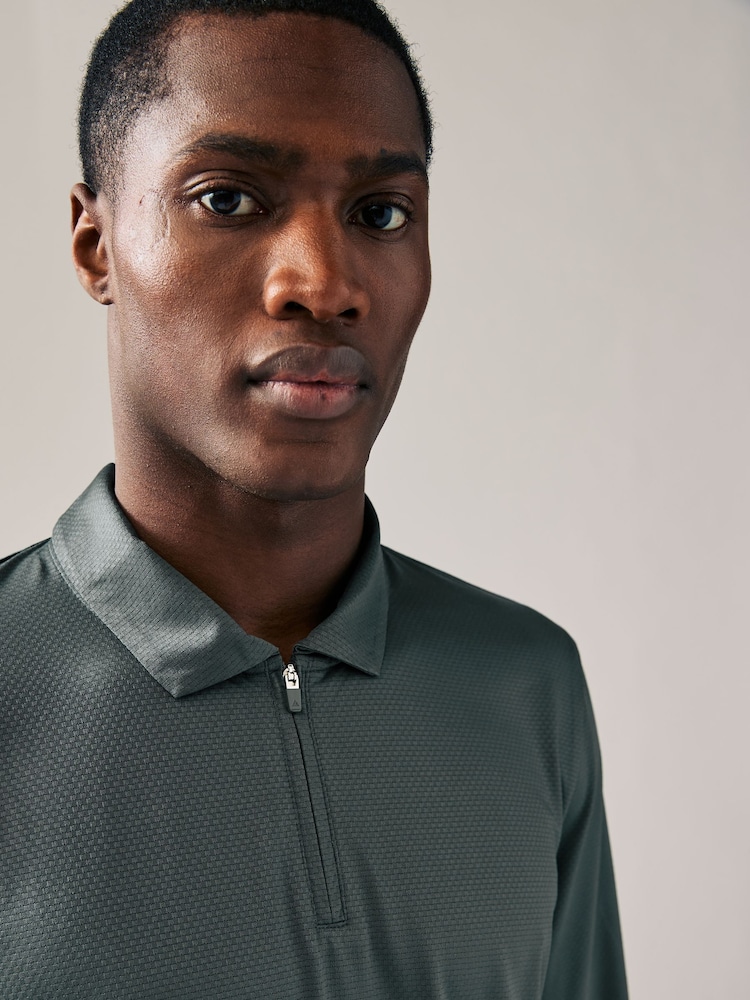 Slate Grey Active Golf Long Sleeve Textured Top Polo Shirt - Image 4 of 8