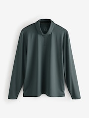 Slate Grey Active Golf Long Sleeve Textured Top Polo Shirt - Image 6 of 8
