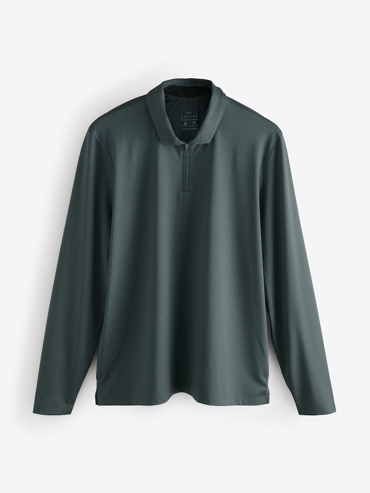 Slate Grey Active Golf Long Sleeve Textured Top Polo Shirt - Image 6 of 8