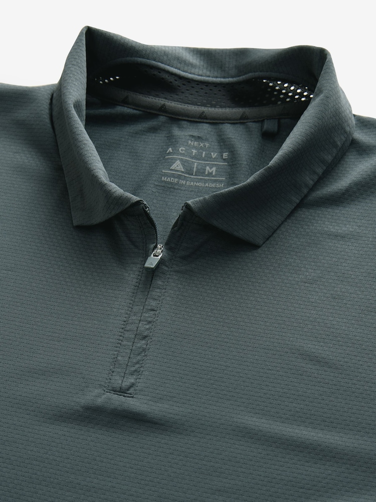 Slate Grey Active Golf Long Sleeve Textured Top Polo Shirt - Image 7 of 8