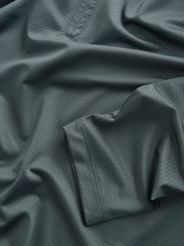 Slate Grey Active Golf Long Sleeve Textured Top Polo Shirt - Image 8 of 8