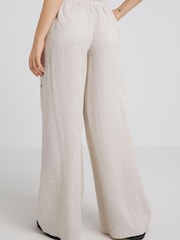 Simply Be Natural Tie Waist Linen Wide Leg Trousers - Image 2 of 5