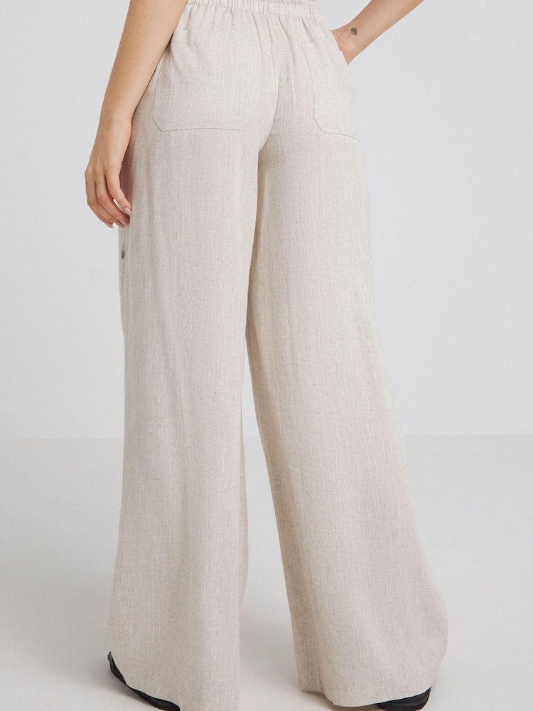 Simply Be Natural Tie Waist Linen Wide Leg Trousers - Image 2 of 5