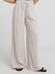 Simply Be Natural Tie Waist Linen Wide Leg Trousers - Image 3 of 5