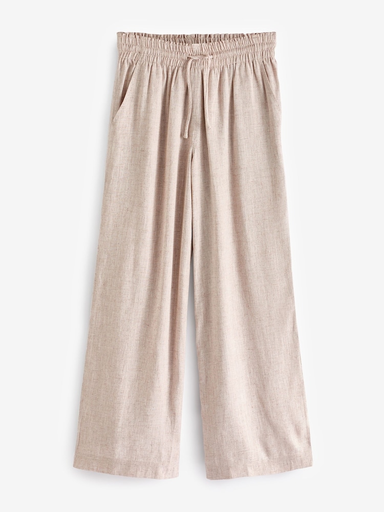 Simply Be Natural Tie Waist Linen Wide Leg Trousers - Image 5 of 5
