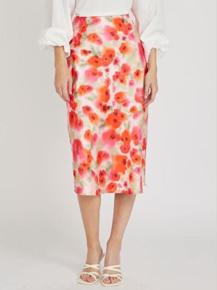 VILA Multi Poppy Floral Print Wrap Puff Sleeve Occasion Skirt - Image 1 of 1 VILA Multi Poppy Floral Print Wrap Puff Sleeve Occasion Skirt - Image 1 of 1
