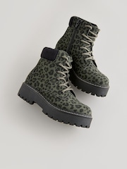 Green Animal Print Lace-Up Chunky Boots - Image 1 of 5