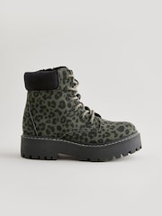 Green Animal Print Lace-Up Chunky Boots - Image 2 of 5
