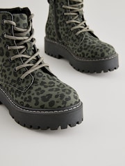 Green Animal Print Lace-Up Chunky Boots - Image 3 of 5