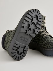Green Animal Print Lace-Up Chunky Boots - Image 5 of 5