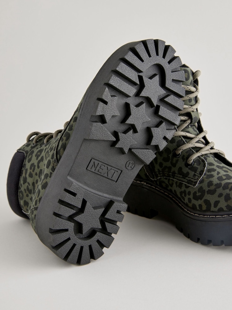 Green Animal Print Lace-Up Chunky Boots - Image 5 of 5