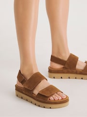 Simply Be Natural Extra Wide Fit Chunky Comfort Suede Touch And Close Sandals - Image 1 of 3