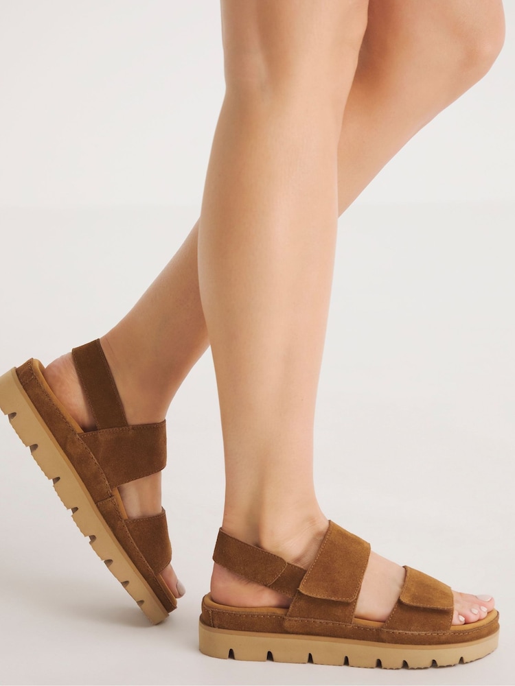 Simply Be Natural Extra Wide Fit Chunky Comfort Suede Touch And Close Sandals - Image 2 of 3
