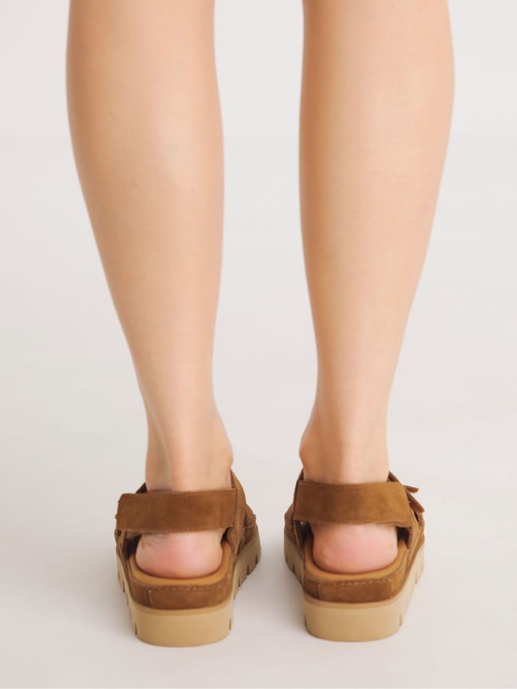 Simply Be Natural Extra Wide Fit Chunky Comfort Suede Touch And Close Sandals - Image 3 of 3