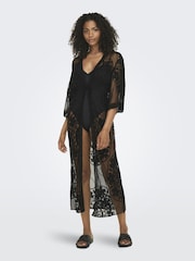 ONLY Black Embroidered Maxi Beach Cover-Up Kaftan - Image 1 of 7
