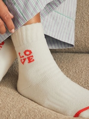 Ecru/Marineblau mit Love/Herz-Motiv - Cosy Ankle Socks with Cushion Sole 2 Pack - Bild 2 von 5