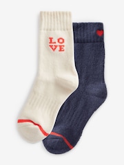 Ecru/Marineblau mit Love/Herz-Motiv - Cosy Ankle Socks with Cushion Sole 2 Pack - Bild 3 von 5