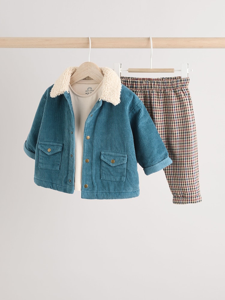 Teal Blue Baby Shirt And Trousers 100% Cotton Set 3 Piece (0mths-2yrs) - Image 1 of 15