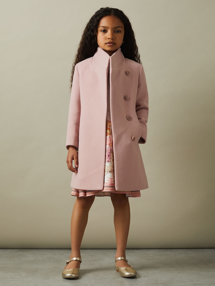 Reiss Pink Kia 4-9 yrs Wool Blend Funnel Neck Coat - Image 1 of 4