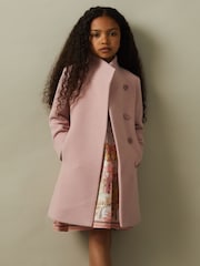Reiss Pink Kia 4-9 yrs Wool Blend Funnel Neck Coat - Image 3 of 4