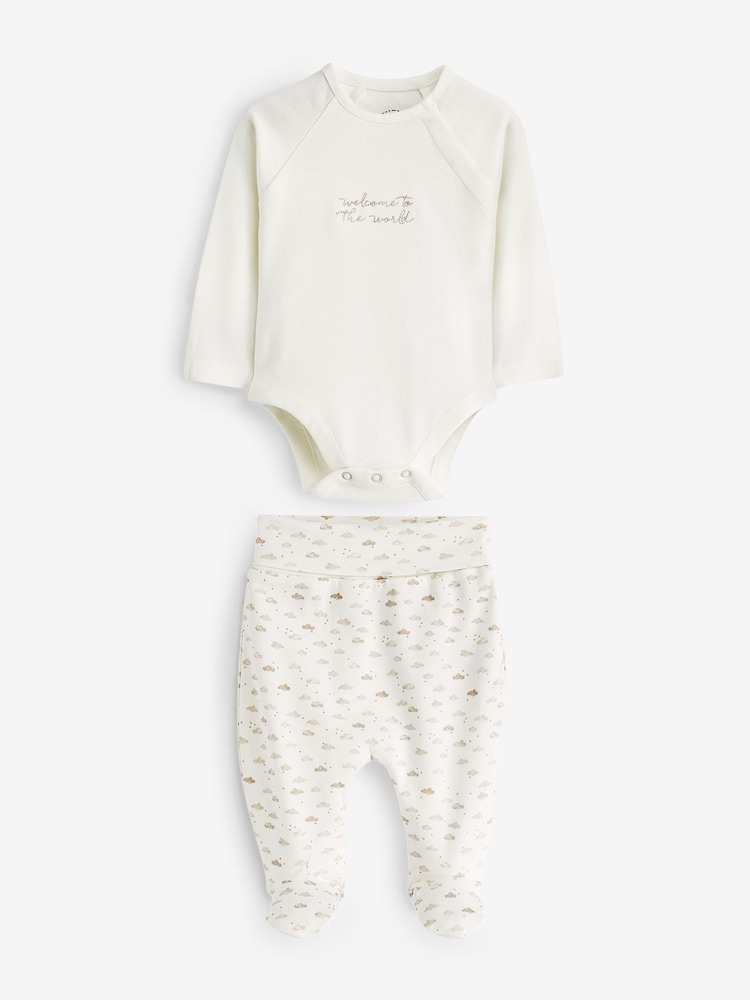 Mamas & Papas Cream 100% Cotton Welcome To The World Bodysuit And Legging Set 2 Piece - Image 2 of 4