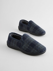 Navy Blue Checked Slippers - Image 1 of 6