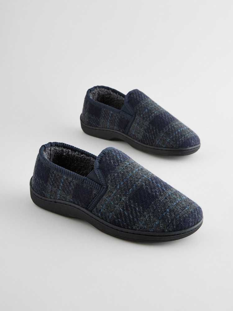 Navy Blue Checked Slippers - Image 1 of 6