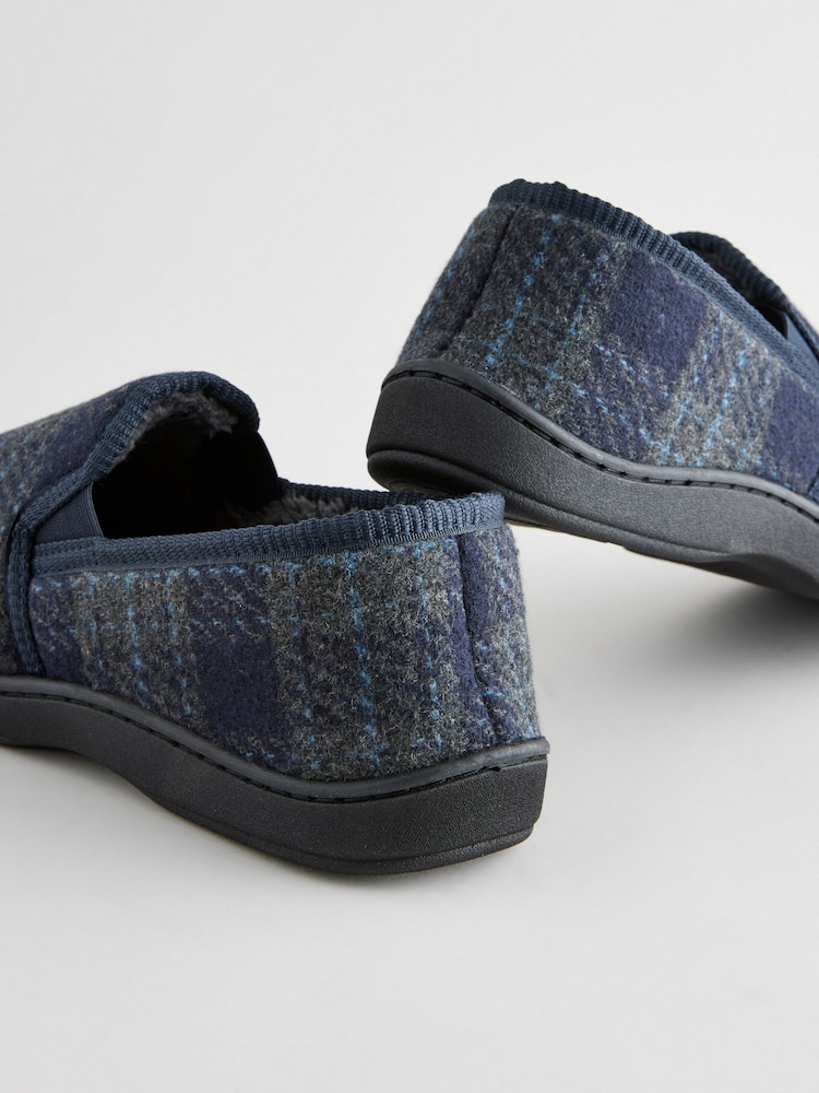 Navy Blue Checked Slippers - Image 3 of 6