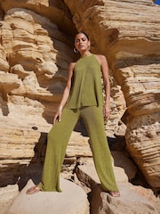 Ro&Zo Green Sheer Sparkle Knit Flared Trousers - Image 2 of 7