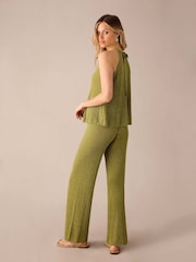 Ro&Zo Green Sheer Sparkle Knit Flared Trousers - Image 4 of 7