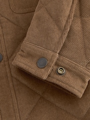 Tan Brown Borg Lined Diamond Quilt Corduroy Shacket - Image 10 of 10
