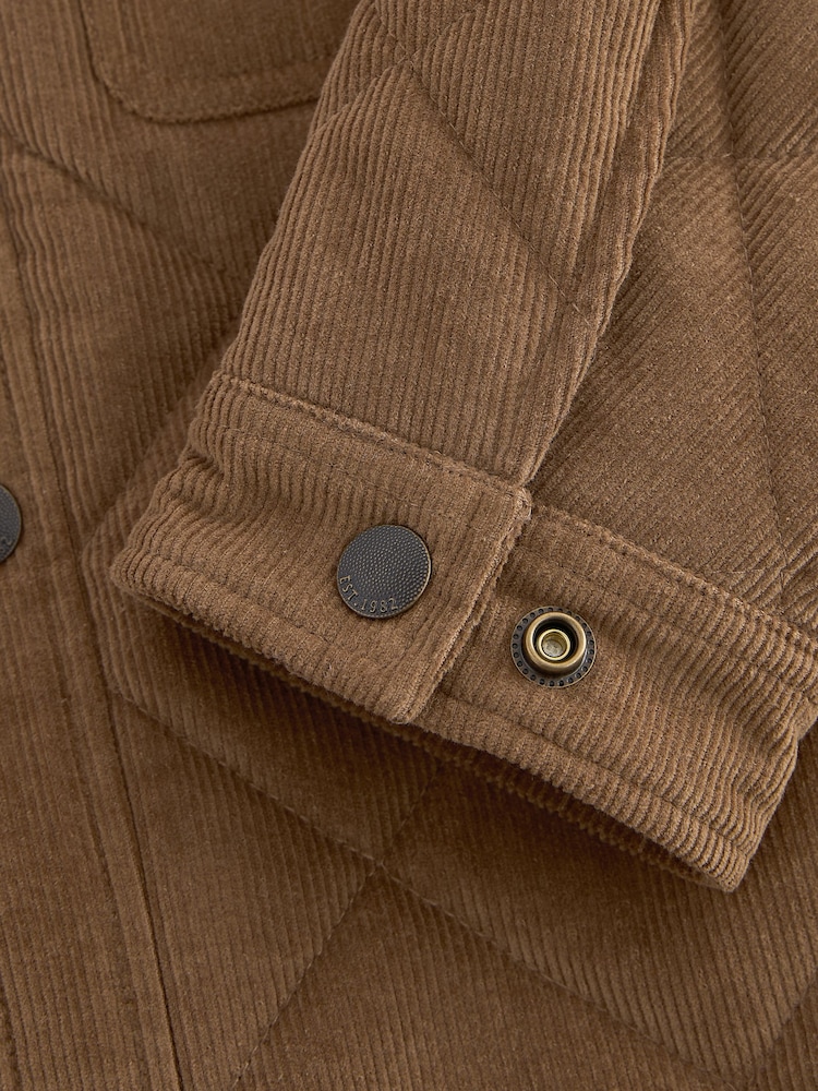 Tan Brown Borg Lined Diamond Quilt Corduroy Shacket - Image 10 of 10