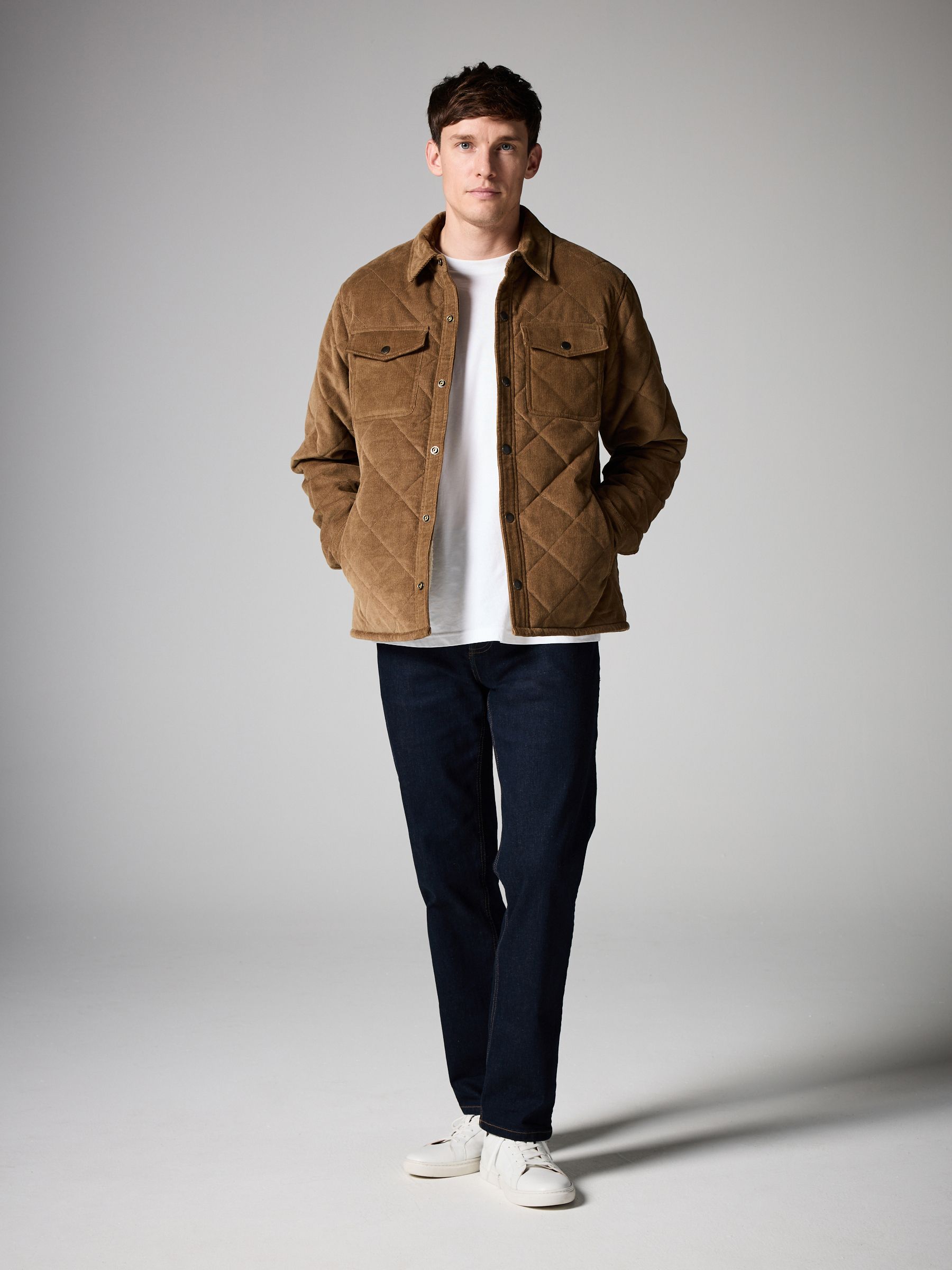 【新品タグ付き】Local Corduroy Hrrington JKT XL Buy Tan Brown Borg Lined Diamond Quilt Corduroy Shacket from Next USA