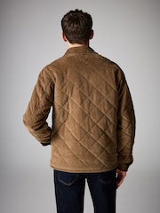 Tan Brown Borg Lined Diamond Quilt Corduroy Shacket - Image 3 of 10